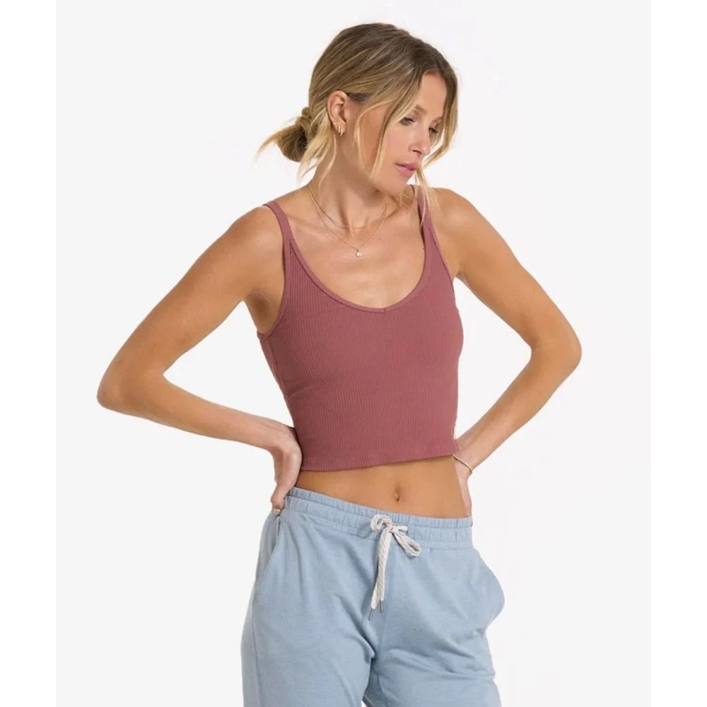 Vuori Crop Bra Tank Top Rose Mauve Ribbed Strappy Back VW189 Womens Medium